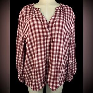 LOFT Red and White Plaid Pullover Blouse Women’s XXL